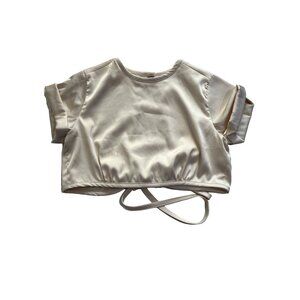 Fashion Nova Nova Vintage Delilah Satin Cropped Top in Off White